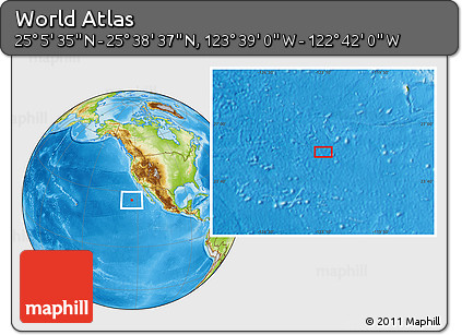 Physical Location Map of the Area around 25° 22' 6" N, 123° 10' 30" W