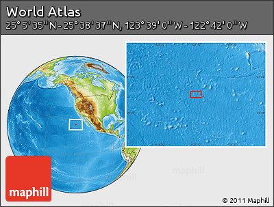 Physical Location Map of the Area around 25° 22' 6" N, 123° 10' 30" W