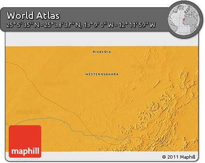 Political 3D Map of the Area around 25° 22' 6" N, 12° 40' 30" W