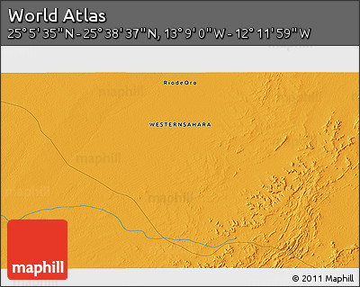 Political 3D Map of the Area around 25° 22' 6" N, 12° 40' 30" W