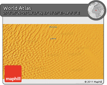 Political 3D Map of the Area around 25° 22' 6" N, 13° 40' 30" E