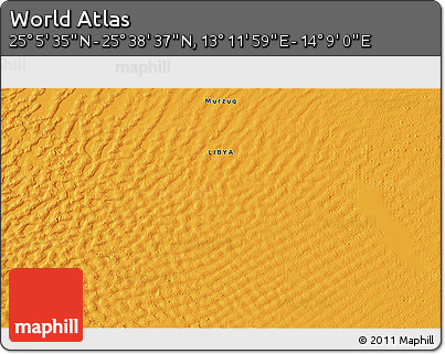 Political 3D Map of the Area around 25° 22' 6" N, 13° 40' 30" E
