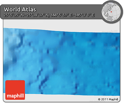 Physical 3D Map of the Area around 25° 22' 6" N, 144° 34' 29" E