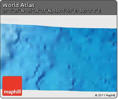 Physical 3D Map of the Area around 25° 22' 6" N, 144° 34' 29" E