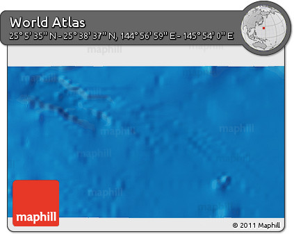 Physical 3D Map of the Area around 25° 22' 6" N, 145° 25' 30" E