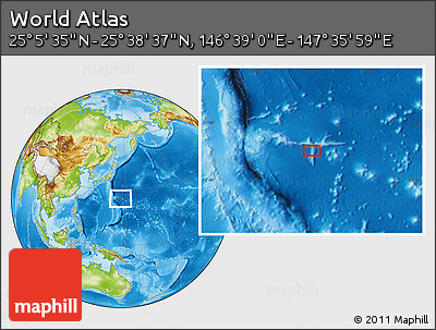 Physical Location Map of the Area around 25° 22' 6" N, 147° 7' 30" E