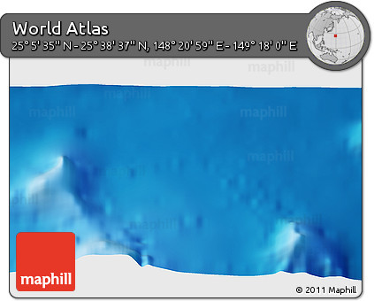 Physical 3D Map of the Area around 25° 22' 6" N, 148° 49' 29" E