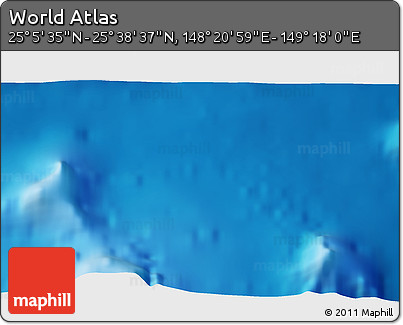Physical 3D Map of the Area around 25° 22' 6" N, 148° 49' 29" E