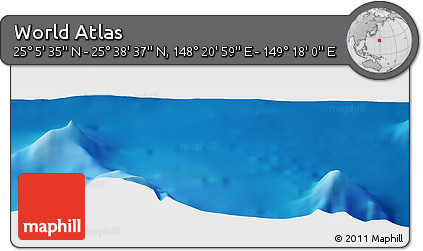 Physical Panoramic Map of the Area around 25° 22' 6" N, 148° 49' 29" E