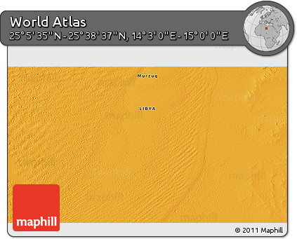 Political 3D Map of the Area around 25° 22' 6" N, 14° 31' 30" E