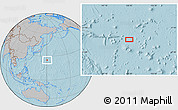 Gray Location Map of the area around 25° 22' 6" N, 150° 31' 30" E, hill shading