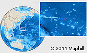 Shaded Relief Location Map of the area around 25° 22' 6" N, 150° 31' 30" E