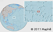 Gray Location Map of the area around 25° 22' 6" N, 151° 22' 30" E, hill shading