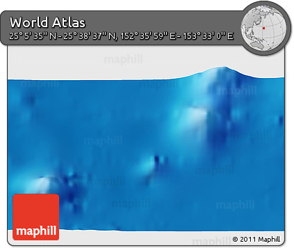 Physical 3D Map of the Area around 25° 22' 6" N, 153° 4' 29" E