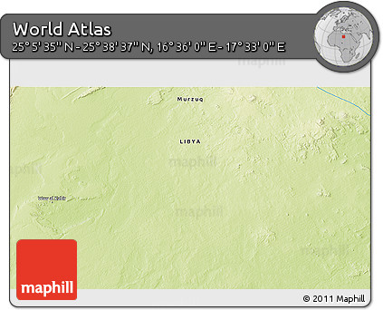 Physical 3D Map of the Area around 25° 22' 6" N, 17° 4' 30" E