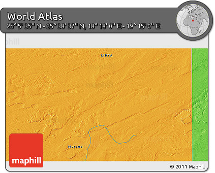 Political 3D Map of the Area around 25° 22' 6" N, 18° 46' 29" E