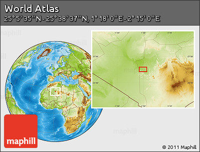 Physical Location Map of the Area around 25° 22' 6" N, 1° 46' 29" E