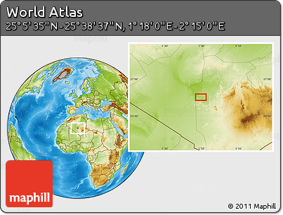 Physical Location Map of the Area around 25° 22' 6" N, 1° 46' 29" E