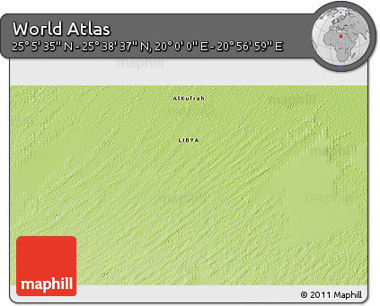 Physical 3D Map of the Area around 25° 22' 6" N, 20° 28' 30" E