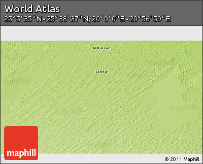 Physical 3D Map of the Area around 25° 22' 6" N, 20° 28' 30" E