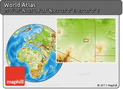 Physical Location Map of the Area around 25° 22' 6" N, 23° 1' 29" E