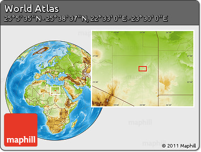 Physical Location Map of the Area around 25° 22' 6" N, 23° 1' 29" E
