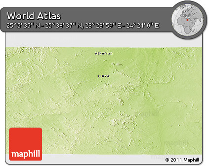 Physical 3D Map of the Area around 25° 22' 6" N, 23° 52' 30" E