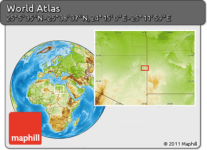 Physical Location Map of the Area around 25° 22' 6" N, 24° 43' 30" E