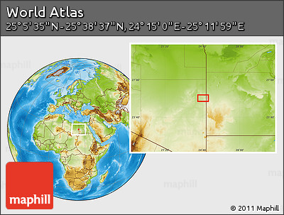 Physical Location Map of the Area around 25° 22' 6" N, 24° 43' 30" E