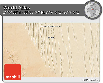 Satellite 3D Map of the Area around 25° 22' 6" N, 25° 34' 30" E