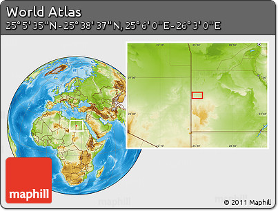 Physical Location Map of the Area around 25° 22' 6" N, 25° 34' 30" E