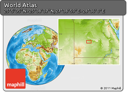 Physical Location Map of the Area around 25° 22' 6" N, 28° 7' 30" E