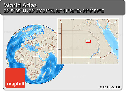Shaded Relief Location Map of the Area around 25° 22' 6" N, 30° 40' 29" E