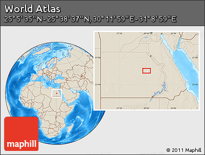 Shaded Relief Location Map of the Area around 25° 22' 6" N, 30° 40' 29" E