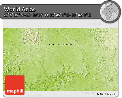 Physical 3D Map of the Area around 25° 22' 6" N, 33° 13' 30" E