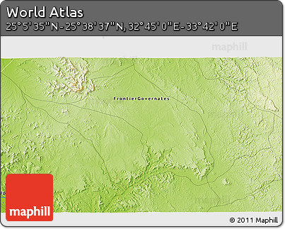 Physical 3D Map of the Area around 25° 22' 6" N, 33° 13' 30" E