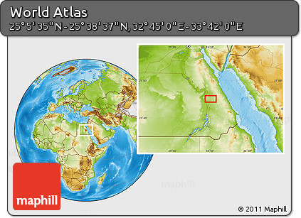 Physical Location Map of the Area around 25° 22' 6" N, 33° 13' 30" E