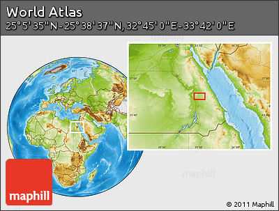 Physical Location Map of the Area around 25° 22' 6" N, 33° 13' 30" E