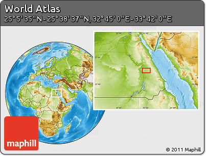 Physical Location Map of the Area around 25° 22' 6" N, 33° 13' 30" E