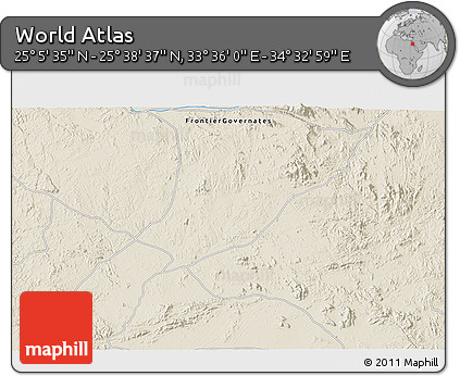 Shaded Relief 3D Map of the Area around 25° 22' 6" N, 34° 4' 30" E