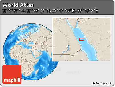 Shaded Relief Location Map of the Area around 25° 22' 6" N, 35° 46' 29" E