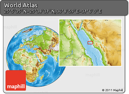 Physical Location Map of the Area around 25° 22' 6" N, 36° 37' 30" E