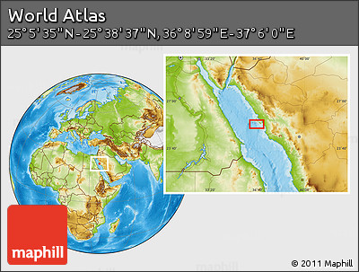 Physical Location Map of the Area around 25° 22' 6" N, 36° 37' 30" E