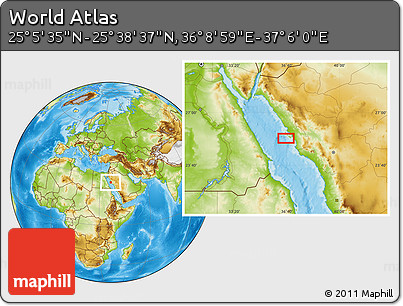 Physical Location Map of the Area around 25° 22' 6" N, 36° 37' 30" E