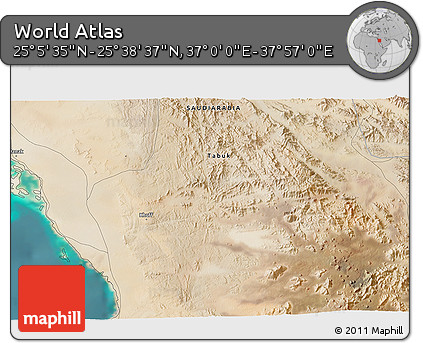 Satellite 3D Map of the Area around 25° 22' 6" N, 37° 28' 30" E