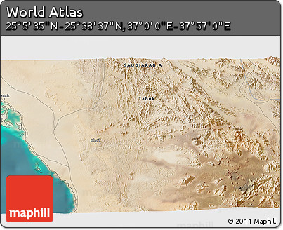 Satellite 3D Map of the Area around 25° 22' 6" N, 37° 28' 30" E