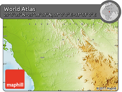 Physical Map of the Area around 25° 22' 6" N, 37° 28' 30" E