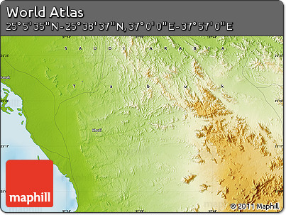 Physical Map of the Area around 25° 22' 6" N, 37° 28' 30" E