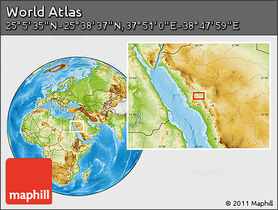 Physical Location Map of the Area around 25° 22' 6" N, 38° 19' 30" E