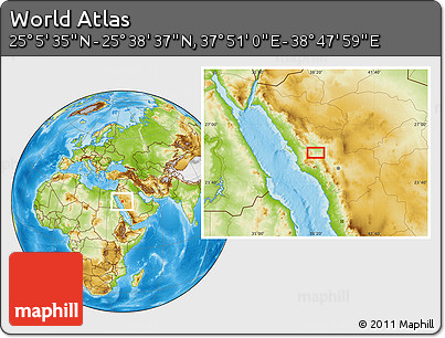 Physical Location Map of the Area around 25° 22' 6" N, 38° 19' 30" E